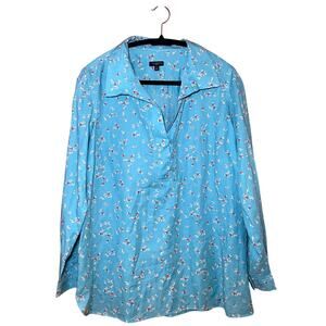 Talbots - Petite Large - Bright Blue Floral Blouse - Excellent Condition!